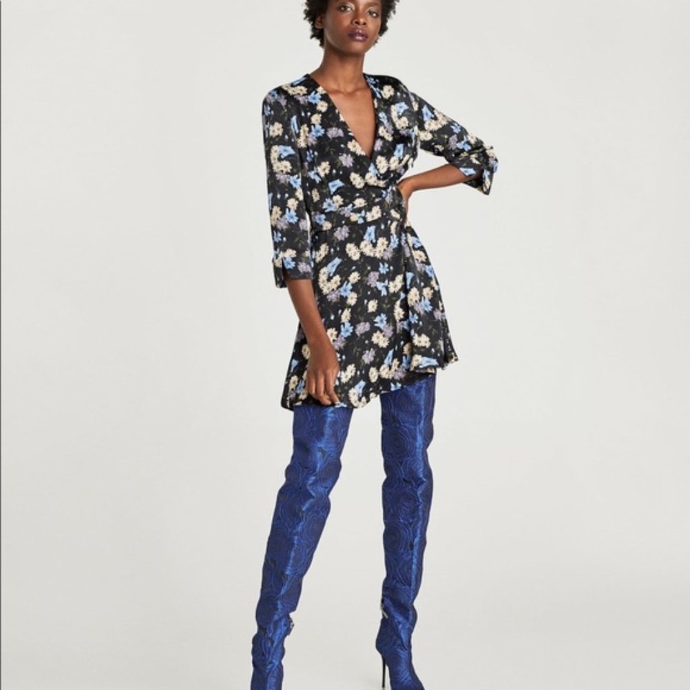 Zara Floral V Neck Dress